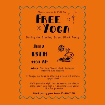 Free Yoga at the Sterling Street Block Party at Tangerine Yoga in Brooklyn