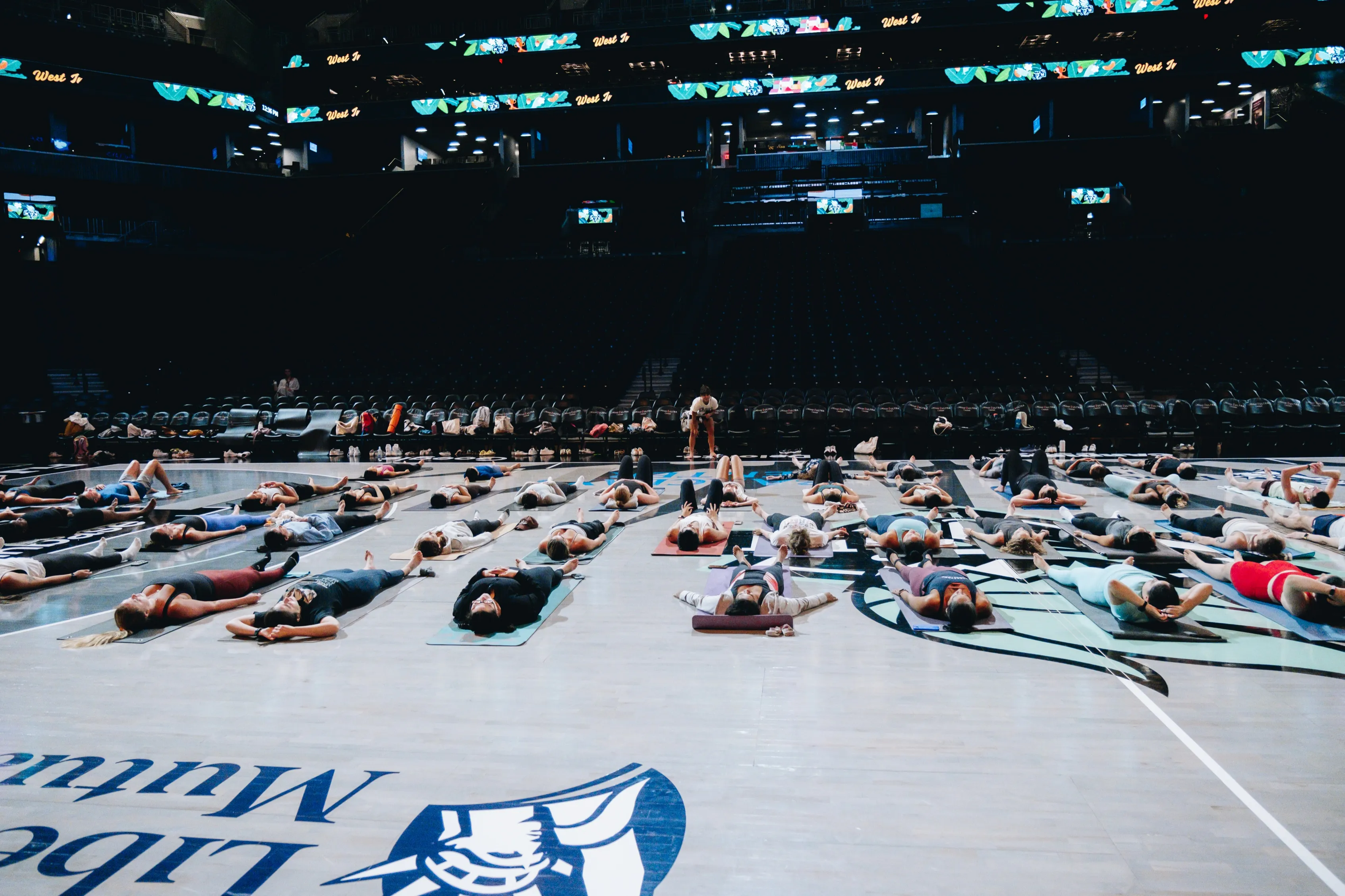 Savasana on the NY Liberty court at Barclays Center